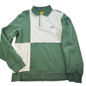 SOLD !!!!!!  Shirt Men Size Large Cotton Green/Cream Olde Golf Patch Long-Sleeve